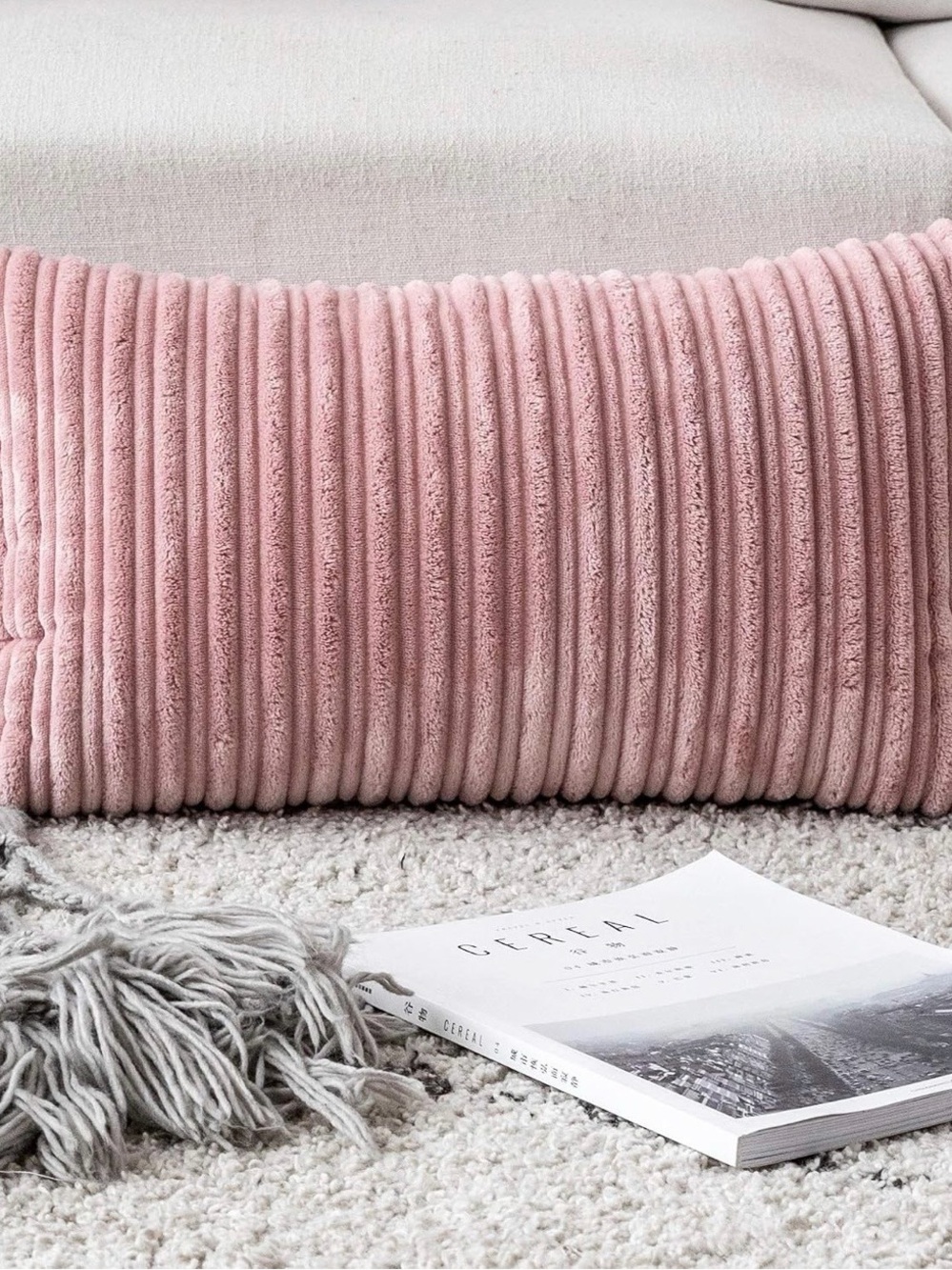 Plush Ribbed Lumbar Pillow - Baby Pink
